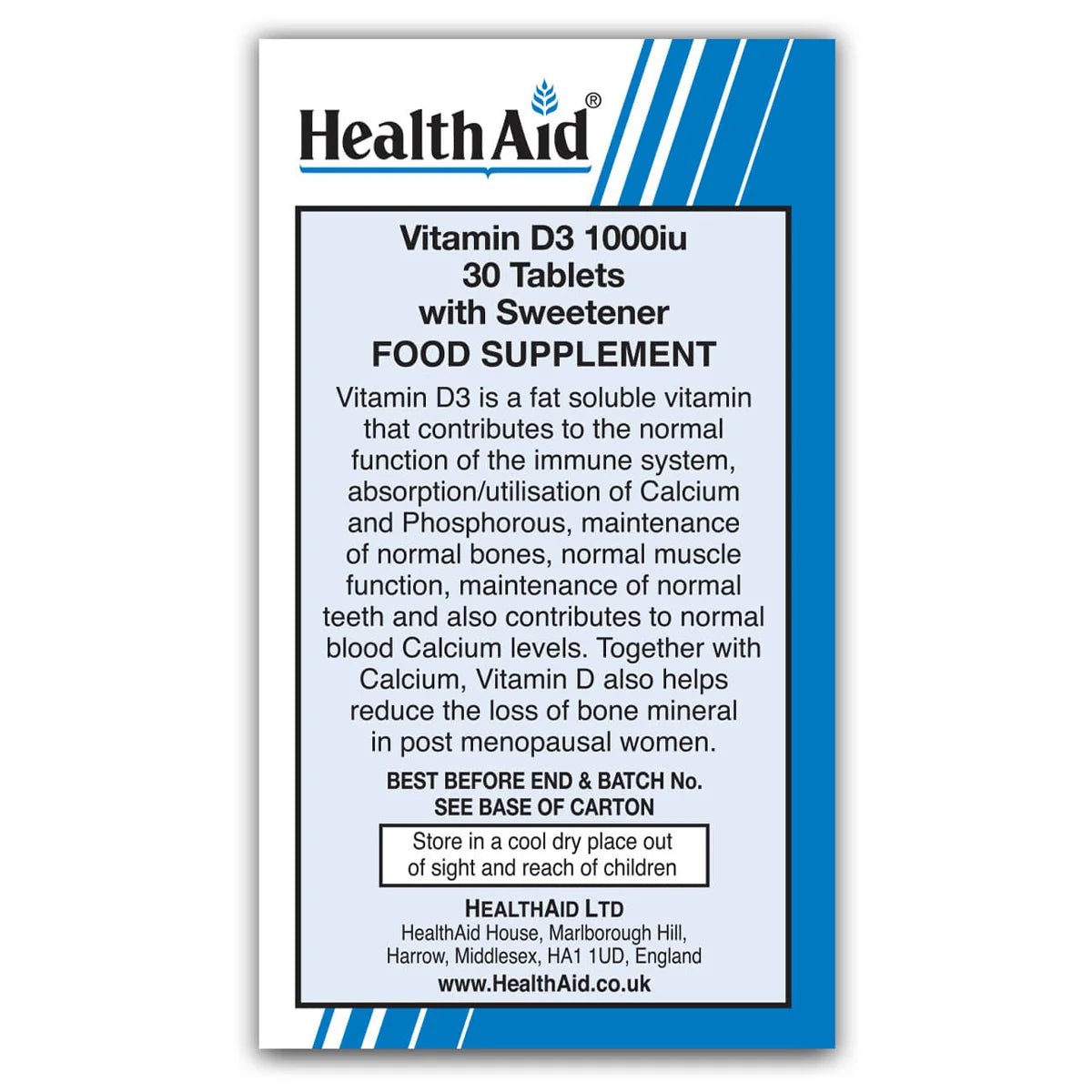 HealthAid Vitamin D3 1000IU Tablets - MJ protein Supplement