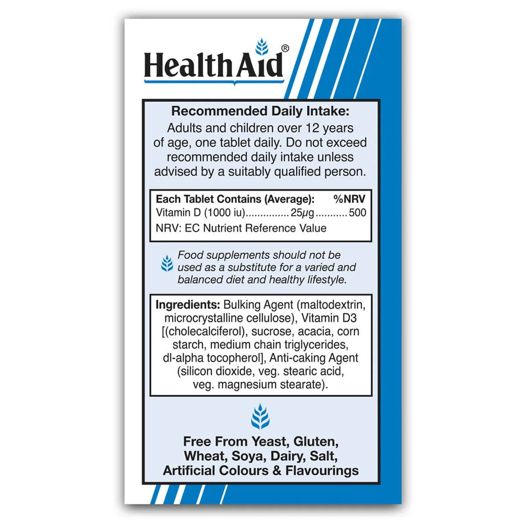 HealthAid Vitamin D3 1000IU Tablets - MJ protein Supplement